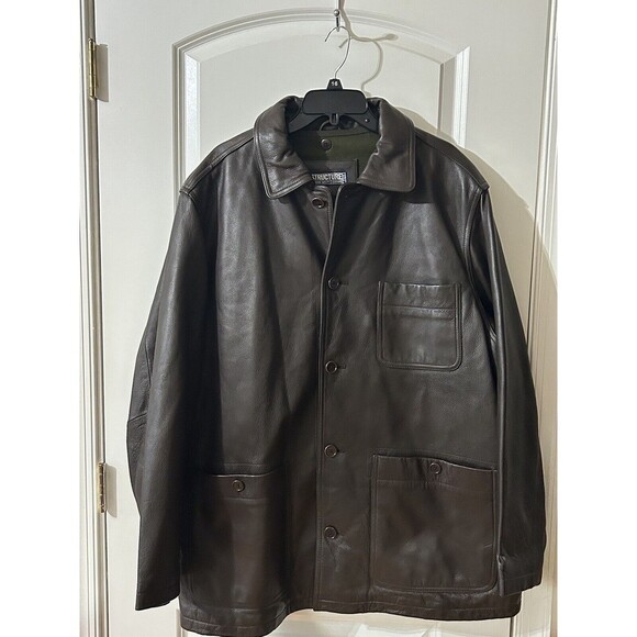 Structure Men’s Size XL Vintage Brown Leather Coat Jacket Lining Insert - Picture 2 of 16